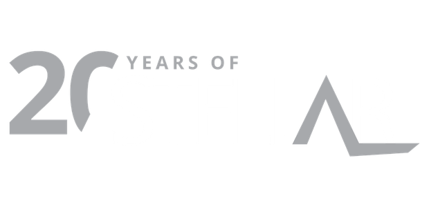 Logo with stylized gray peak shape and a line on the right.