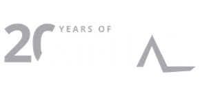 Logo with stylized gray peak shape and a line on the right.