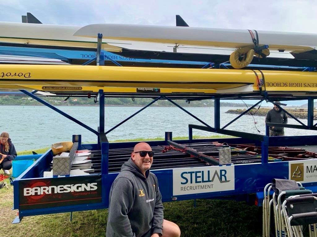 Stellar recruitment branding on rowing trailer