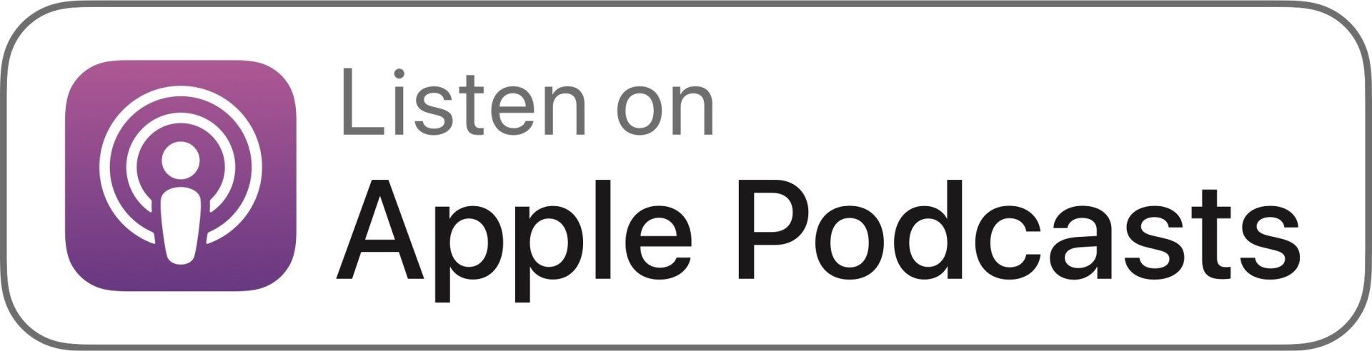 Listen on Apple Podcasts button with a purple icon.