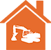 an orange house with an excavator inside of it .
