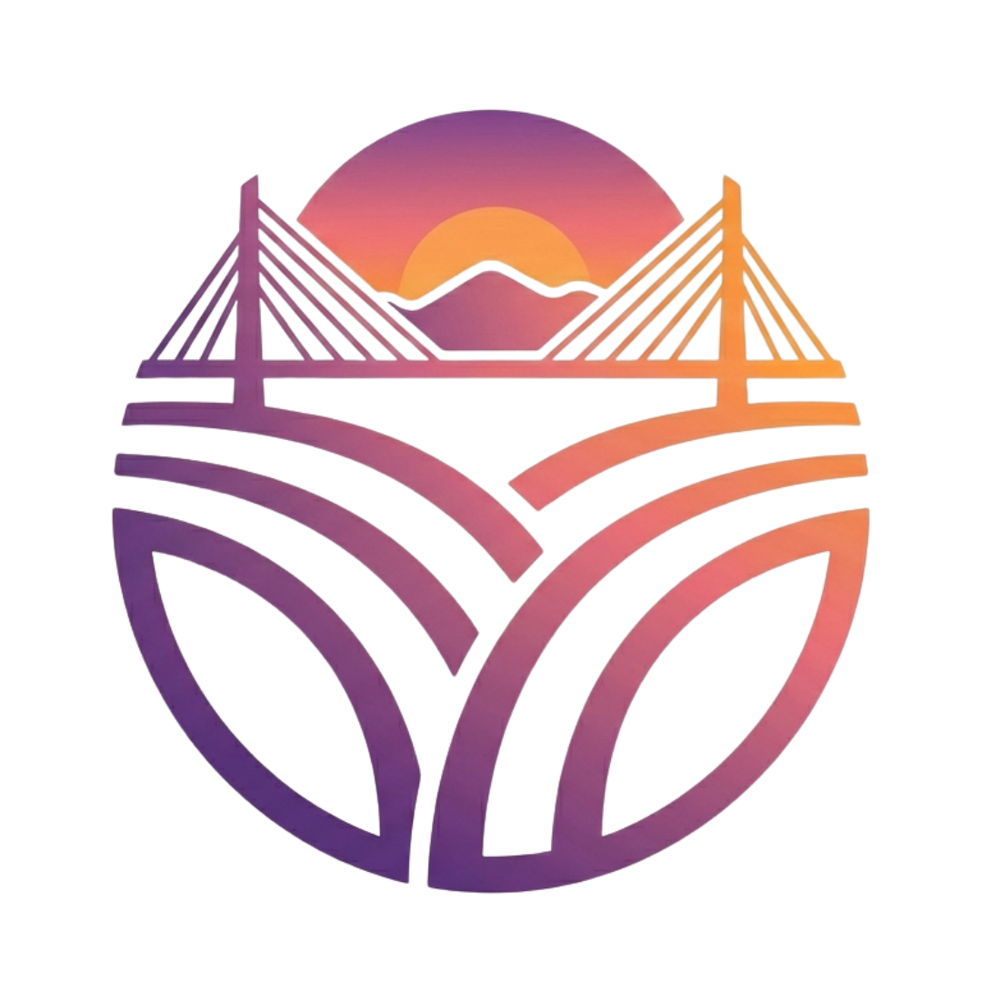 Cable-stayed bridge illustration in shades of gray, white background.