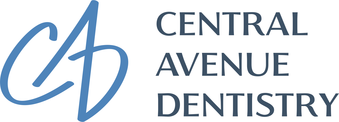 The logo for central avenue dentistry is blue and black.