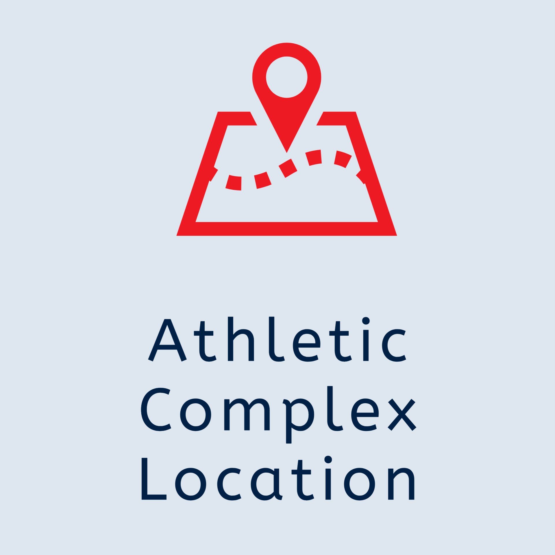 The logo for the athletic complex location shows a map with a pin on it.