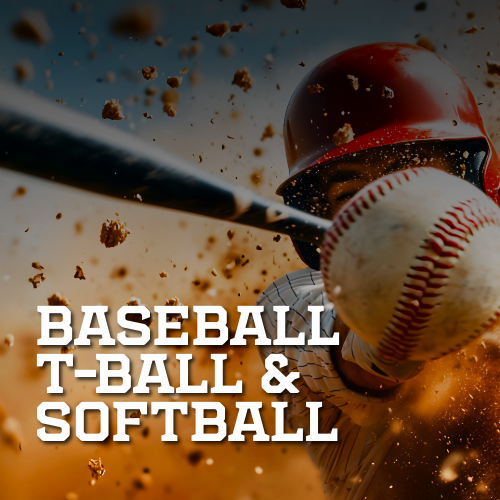 A baseball and t-ball logo on a white background