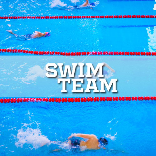 A logo for a swim team with a man swimming in the water.