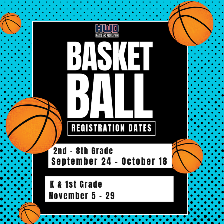 A poster for a basketball tournament with registration dates