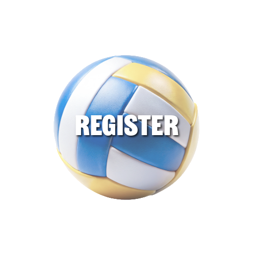 A volleyball with the word register on it