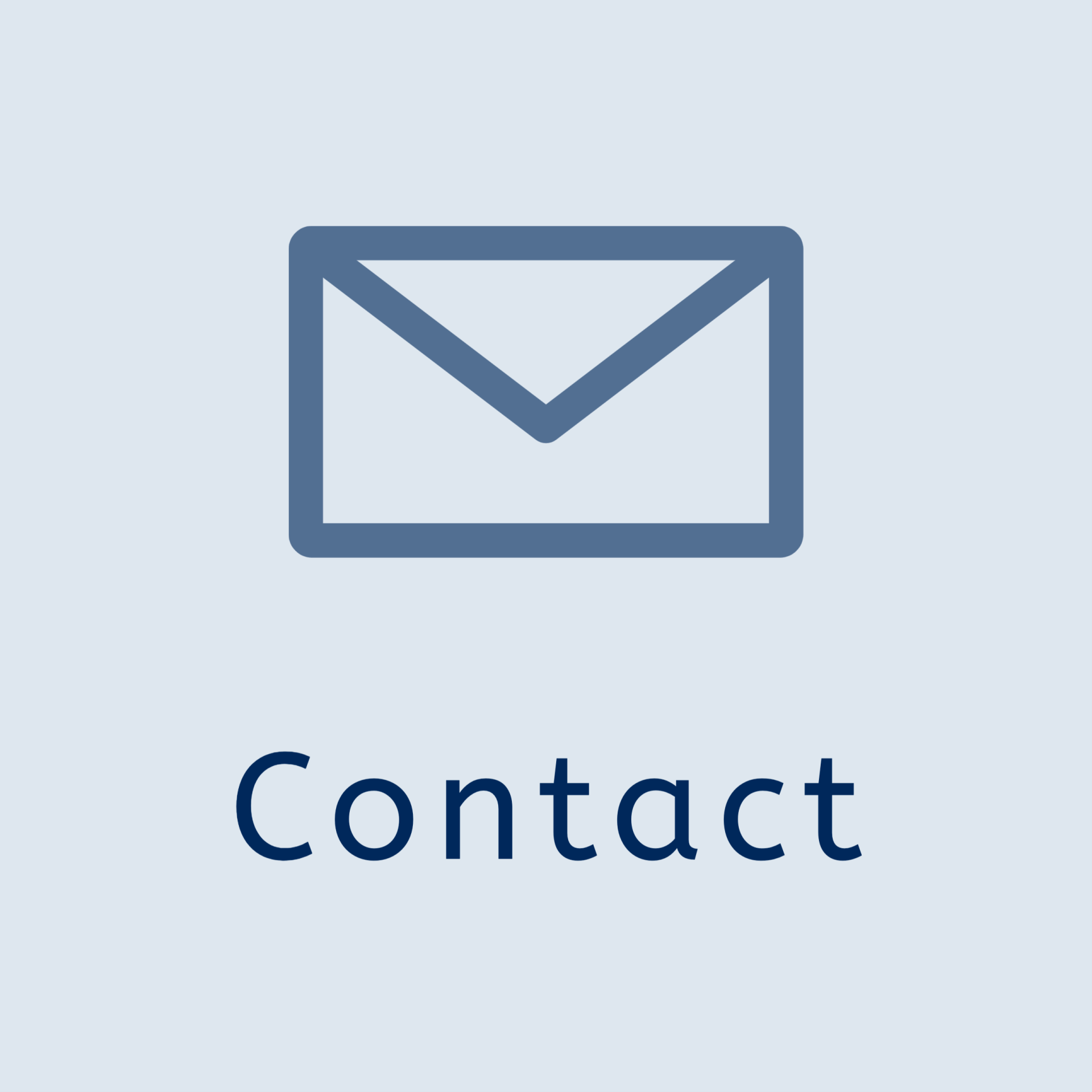 A blue envelope with the word contact below it.