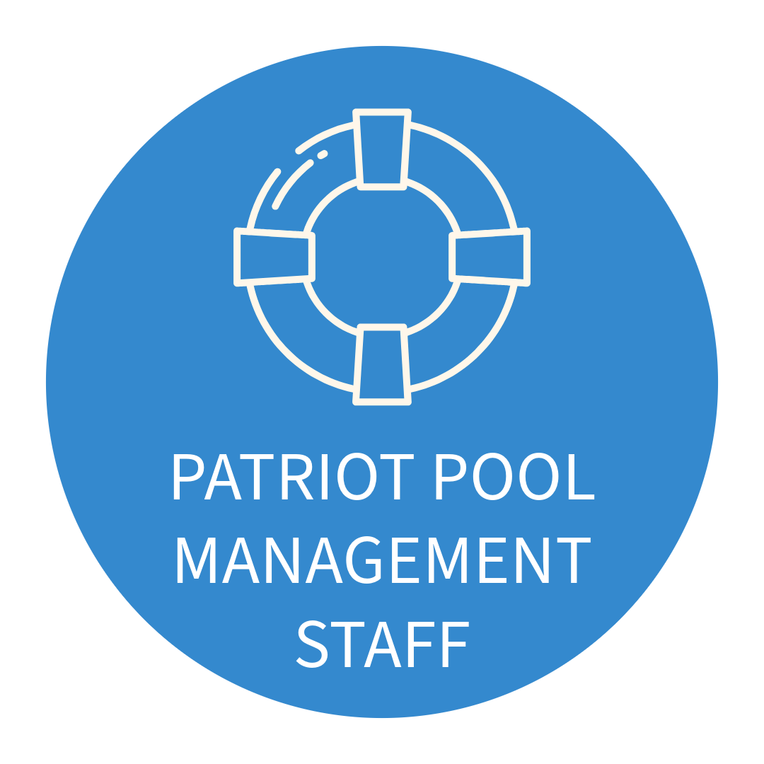 A blue circle with the words patriot pool management staff on it