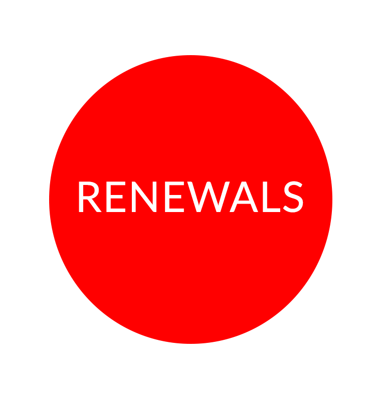 A red circle with the word renewal on it