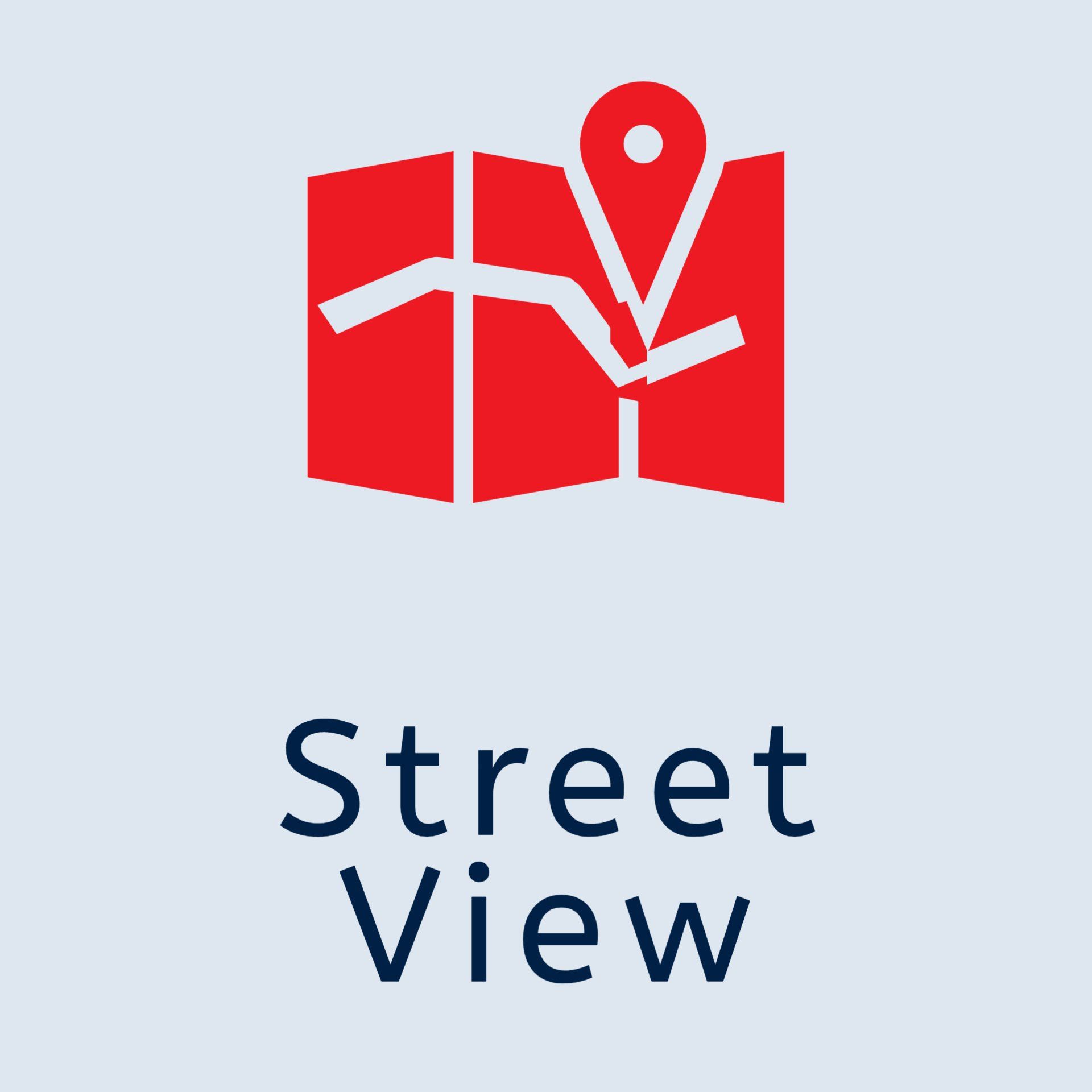 The logo for street view shows a map with a pin on it.