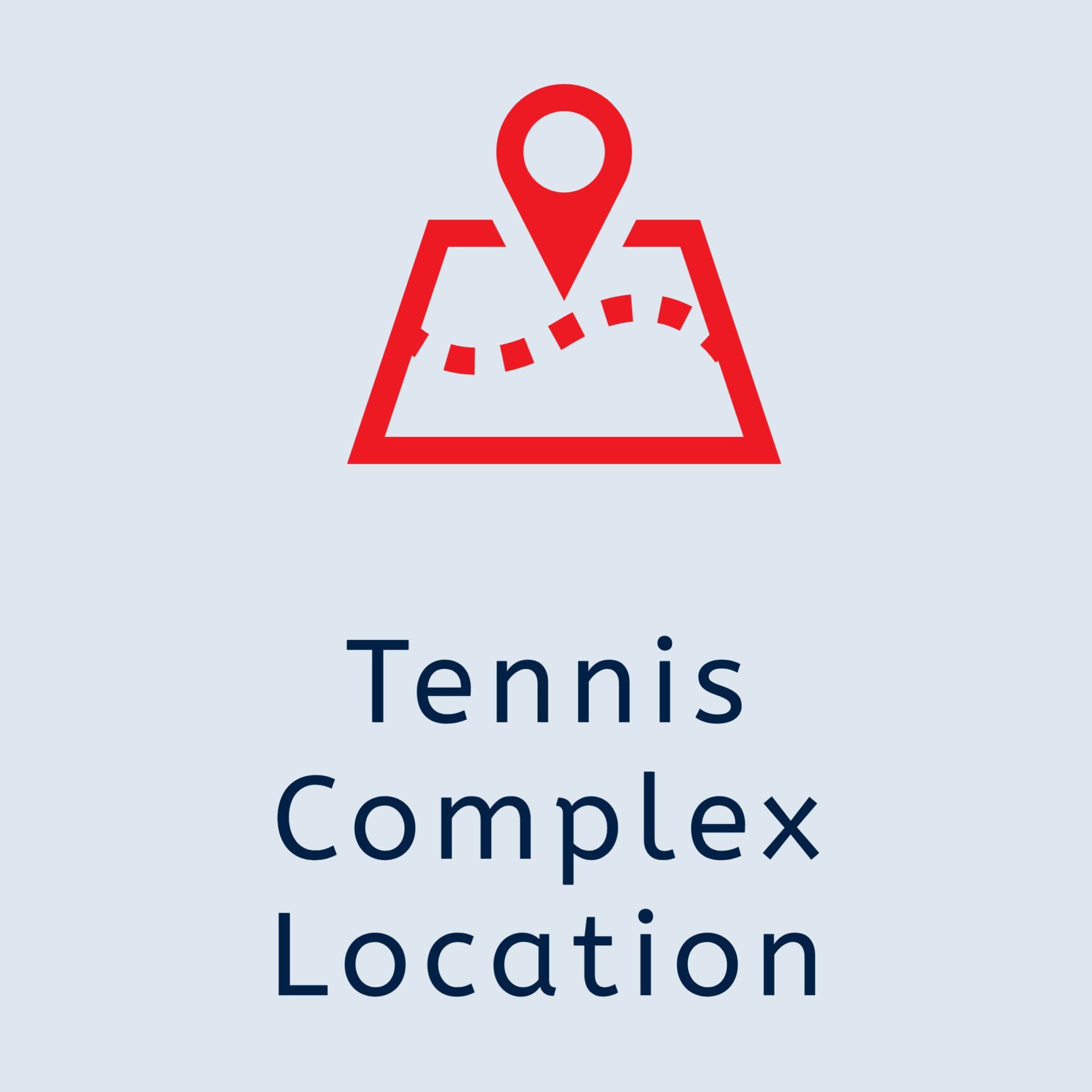 A tennis complex location icon with a red pin on a map.