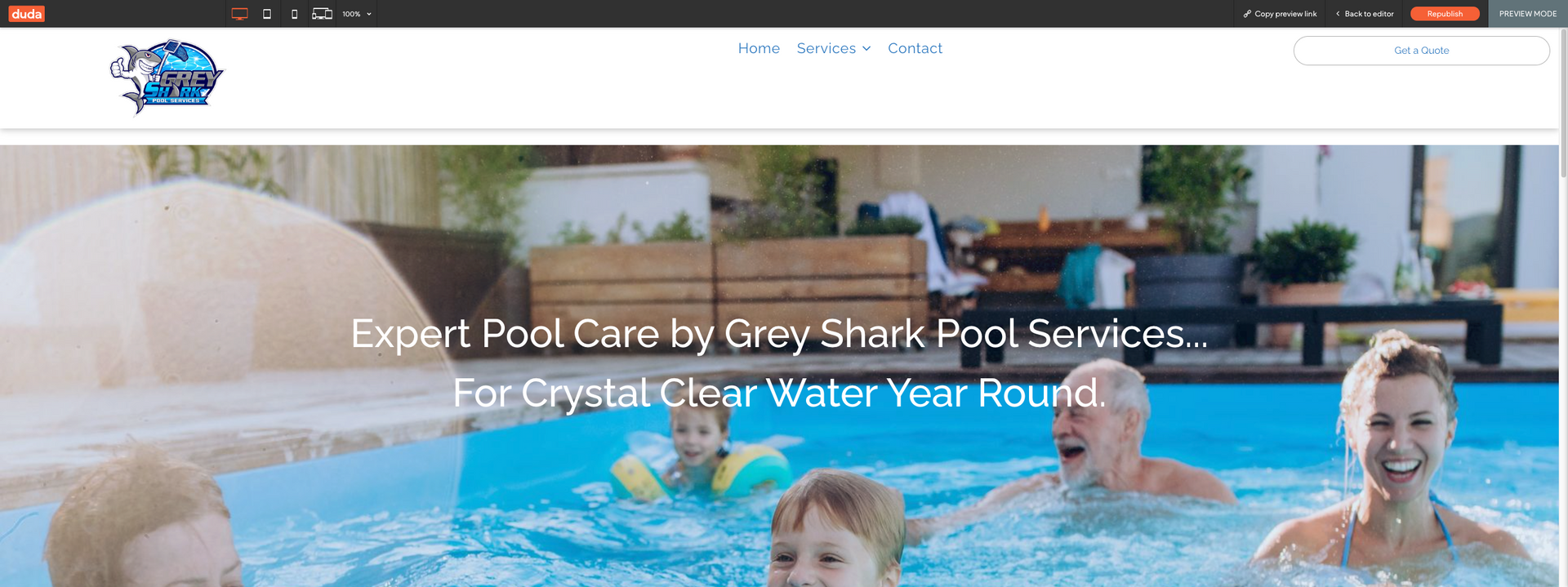 a family is swimming in a pool on a website .