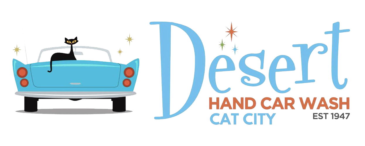 The logo for desert hand car wash cat city