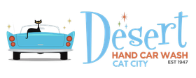 The logo for desert hand car wash cat city