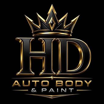 Black and gold HID Auto Body & Paint logo with a crown above the letters.