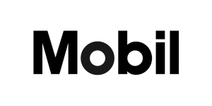 A black and white logo for mobil on a white background.
