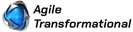 A logo for agile transformational with a blue ball