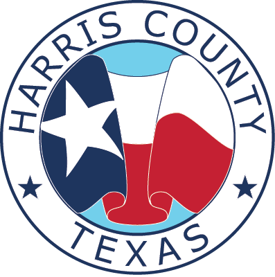 A logo for harris county texas with a texas flag