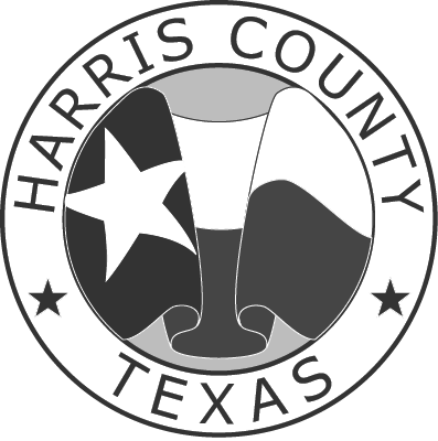 A black and white logo for harris county texas