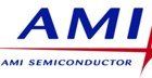 The logo for ami semiconductor is blue and red with a red star.