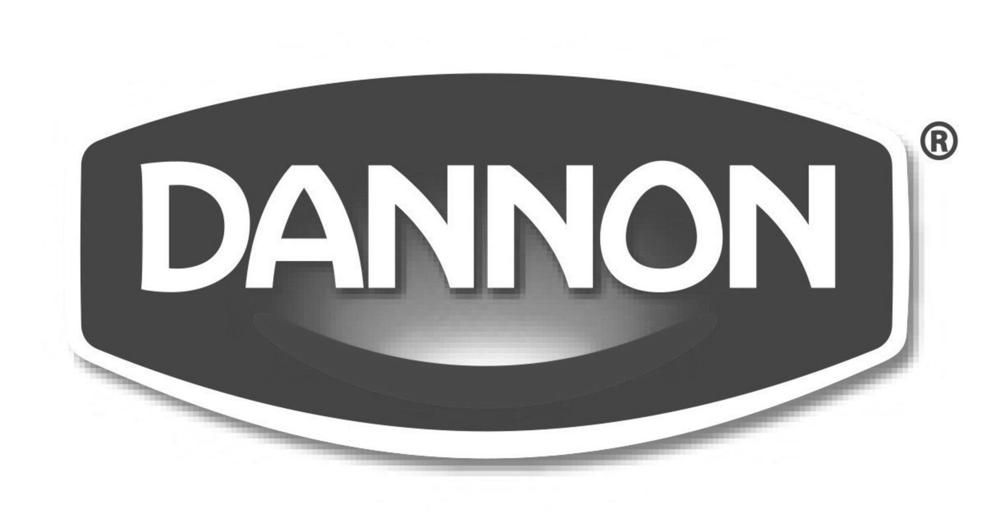 A black and white logo for dannon on a white background.