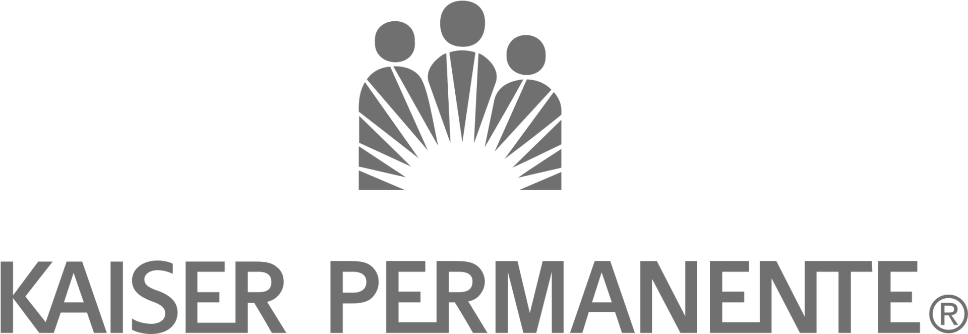 The kaiser permanente logo is black and white and shows three people standing next to each other.