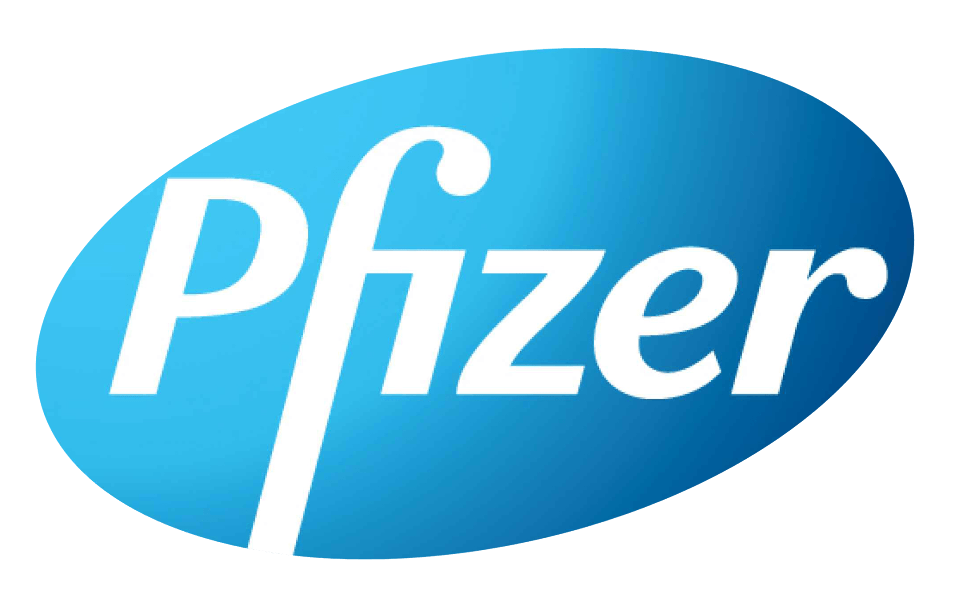 A blue pfizer logo on a white background