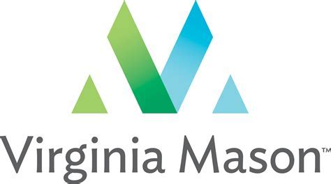 The logo for virginia mason is a green and blue triangle.