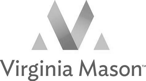 The logo for virginia mason is black and white and looks like a mountain.