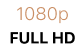 1080p Full HD text in gold and black on a white background