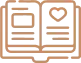 Open book icon with a heart and text lines on tan background