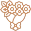 Line-art floral bouquet in a vase, outlined in brown on a white background