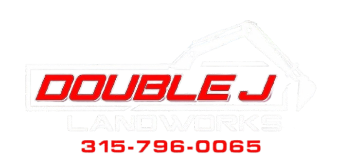 Logo for Double J Landworks: red text "DOUBLE J LANDWORKS", phone number 315-796-0065.