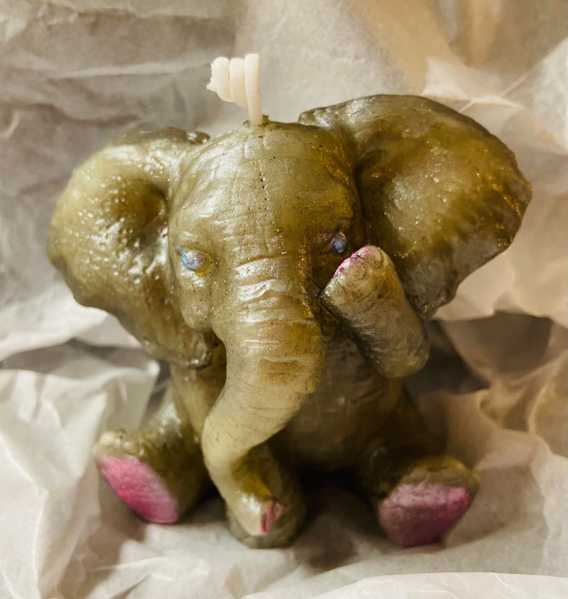 Hand poured/painted scented Elephant Candle