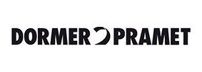 A black and white logo for dormer pramet on a white background.