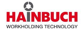 A red and black logo for hainbuch workholding technology