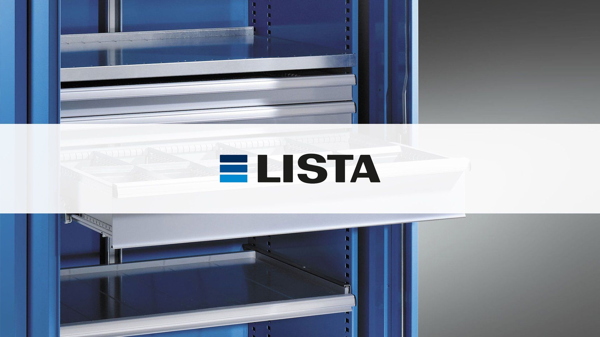 A blue cabinet with the elista logo on it