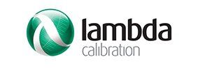 A logo for lambda calibration with a green ball in the middle.