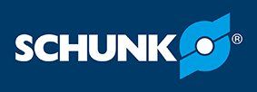 A blue and white logo for a company called schunk