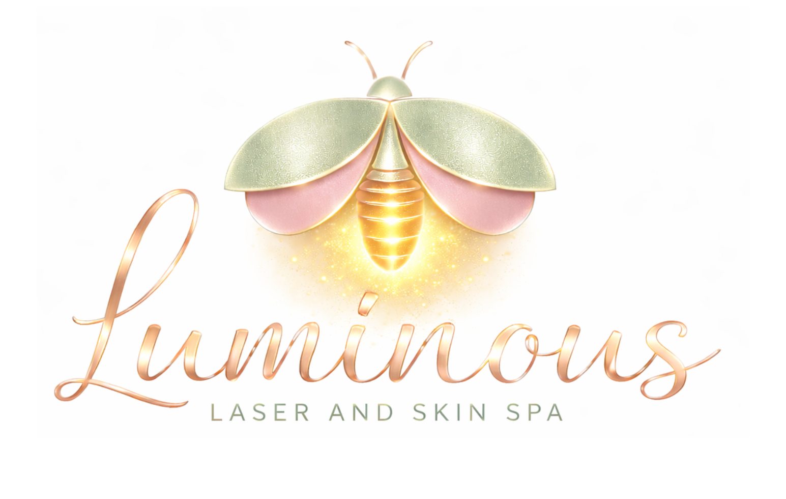 The logo for luminous laser and skin spa has a firefly on it.