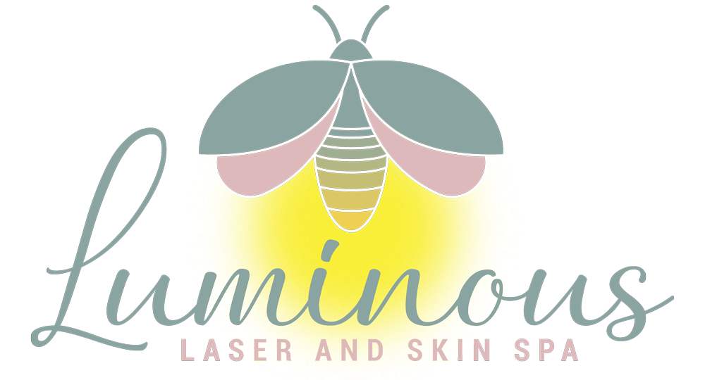 The logo for luminous laser and skin spa has a firefly on it.