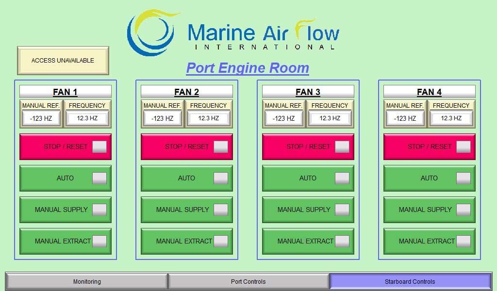 Port side Air On Demand controller screen.