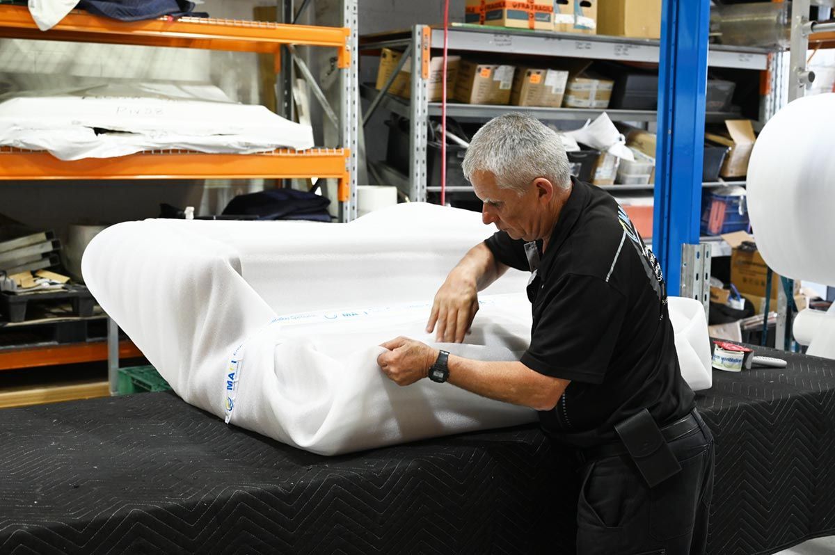 Products being wrapped for freight at Marine Air Flow's Gold Coast factory