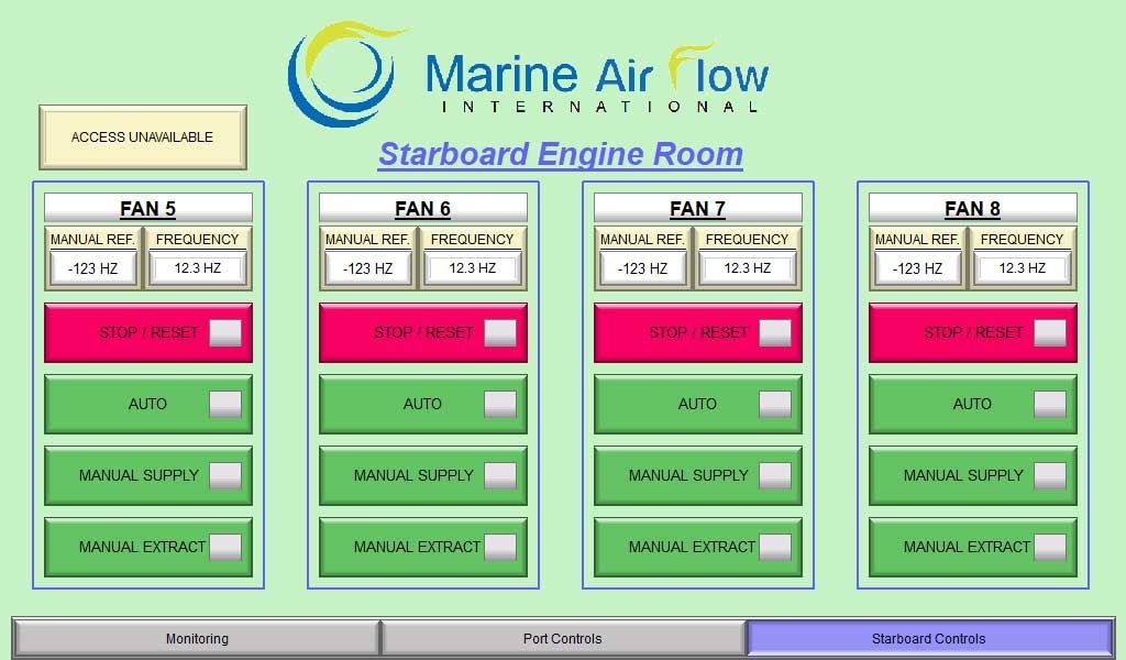 Starboard side Air On Demand controller screen.