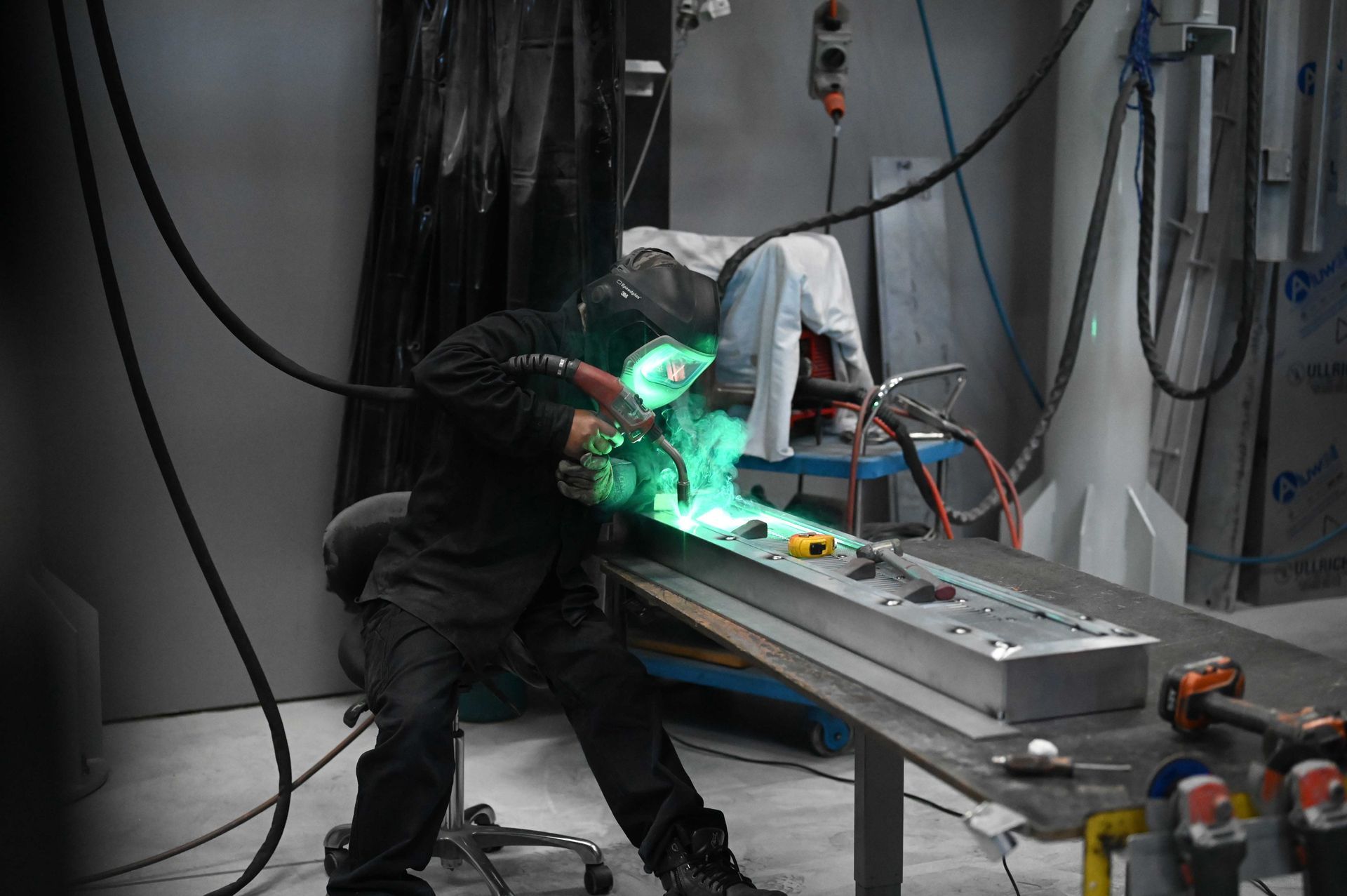 One of our team welding out a large mist eliminator grille.