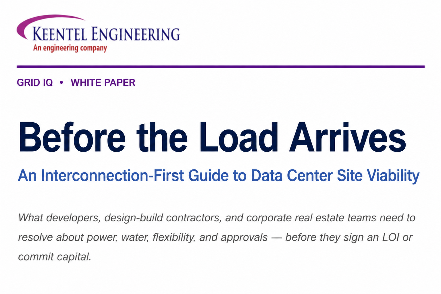 KEENTEL Engineering white paper cover on data center site viability.