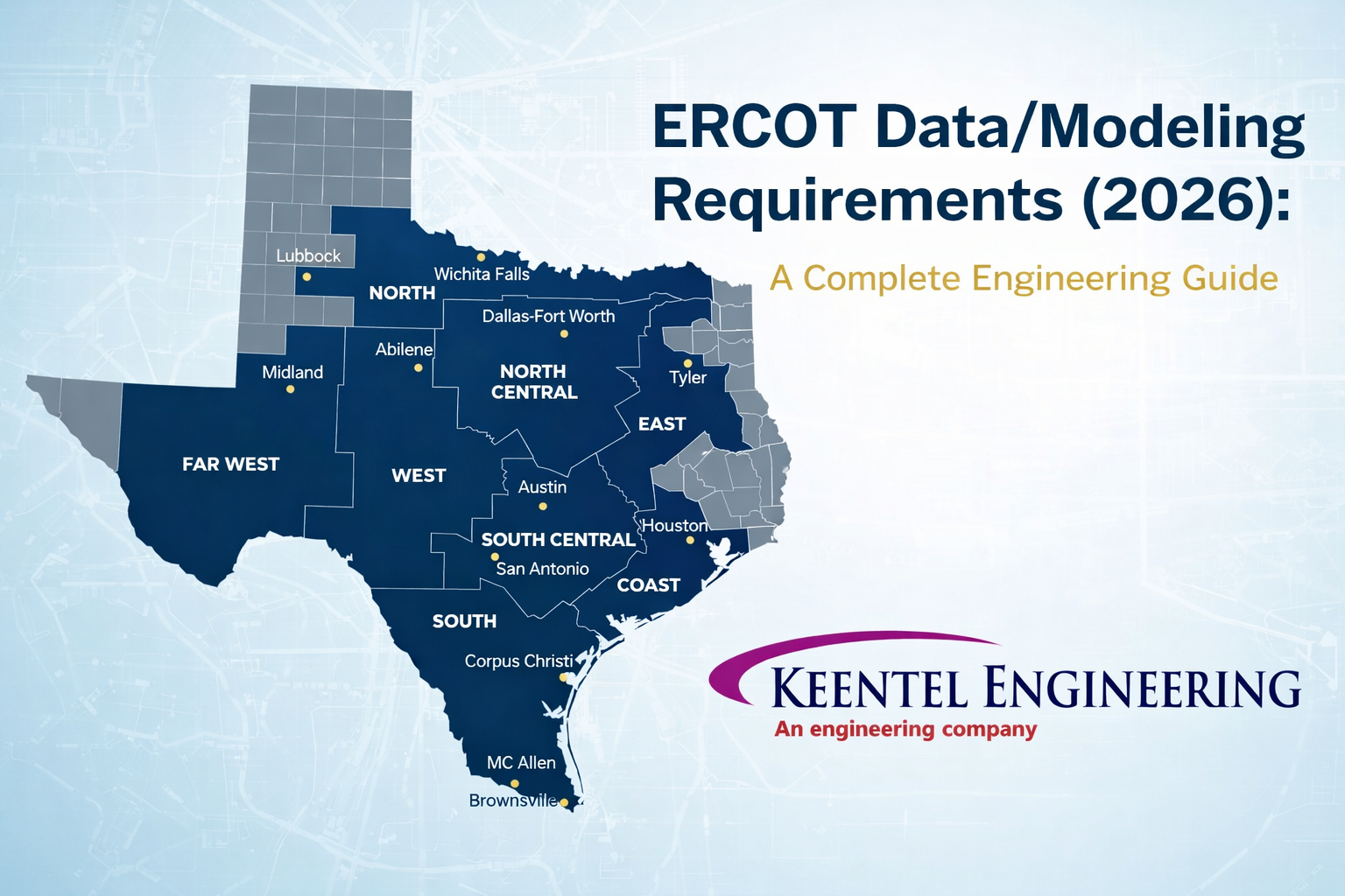 The image shows a map of Texas, highlighting regions associated with ERCOT 