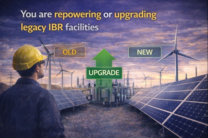 Man with beard inspecting blueprints next to a CNC machine, wearing a plaid shirt.